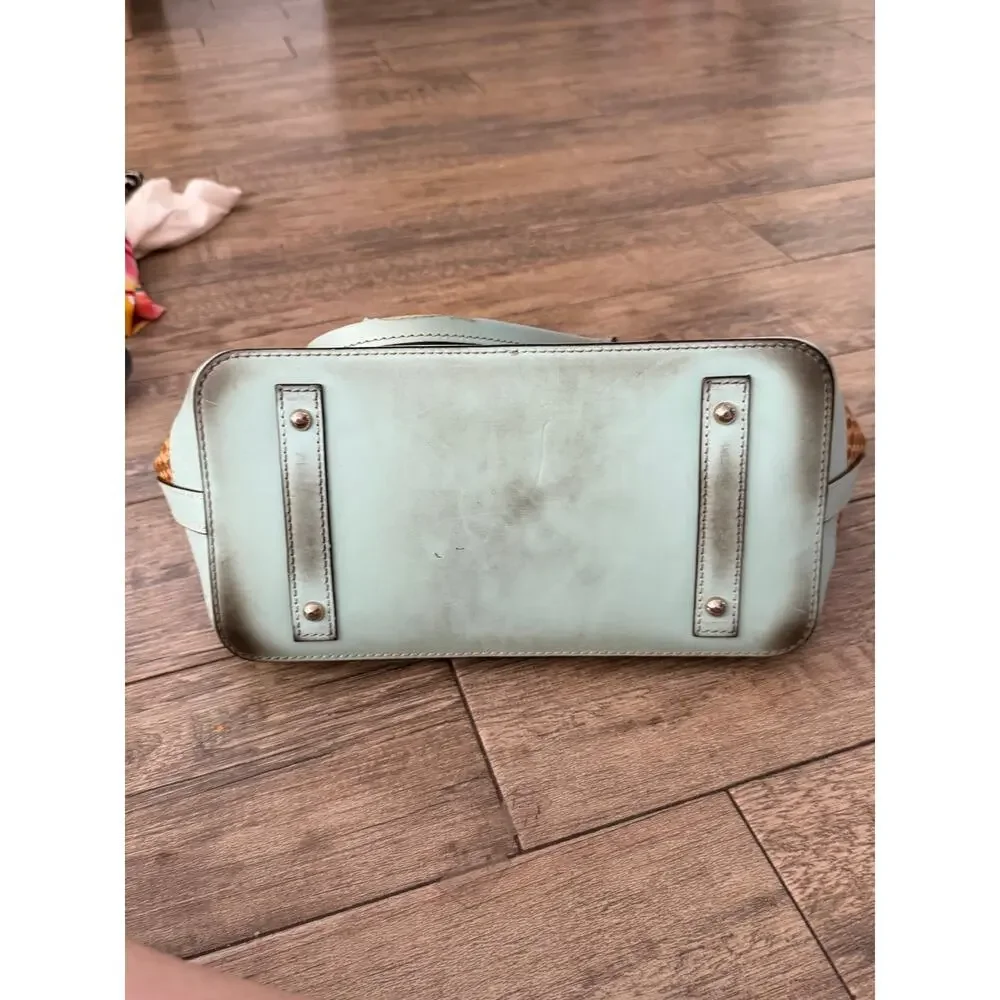 Dooney & Bourke Satchel Bag Woven Embossed Leather Woven Domed Brown Blue